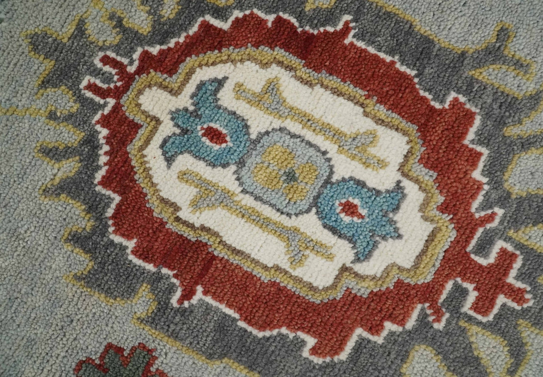 10x14 All Wool Traditional Persian Silver and Blue Vibrant Colorful Hand knotted Oushak Area Rug | TRDCP7291014 - The Rug Decor