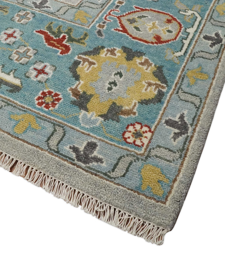 10x14 All Wool Traditional Persian Silver and Blue Vibrant Colorful Hand knotted Oushak Area Rug | TRDCP7291014 - The Rug Decor