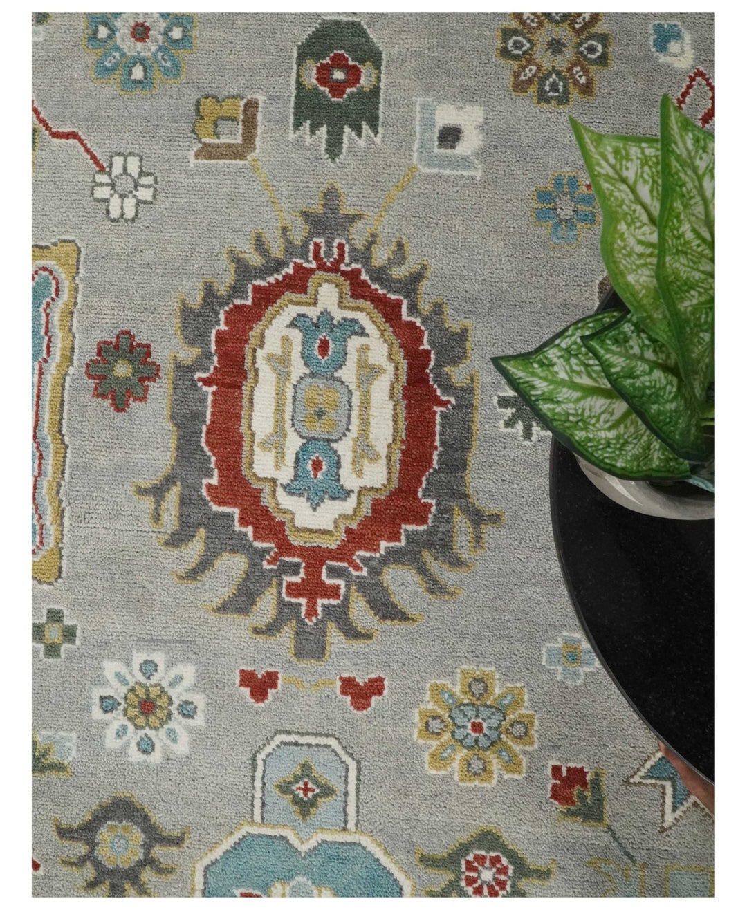 10x14 All Wool Traditional Persian Silver and Blue Vibrant Colorful Hand knotted Oushak Area Rug | TRDCP7291014 - The Rug Decor