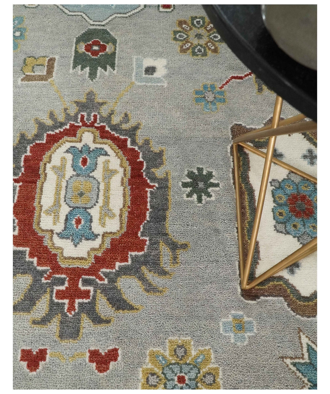 10x14 All Wool Traditional Persian Silver and Blue Vibrant Colorful Hand knotted Oushak Area Rug | TRDCP7291014 - The Rug Decor