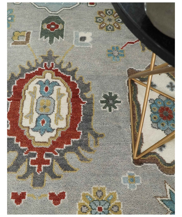 10x14 All Wool Traditional Persian Silver and Blue Vibrant Colorful Hand knotted Oushak Area Rug | TRDCP7291014 - The Rug Decor