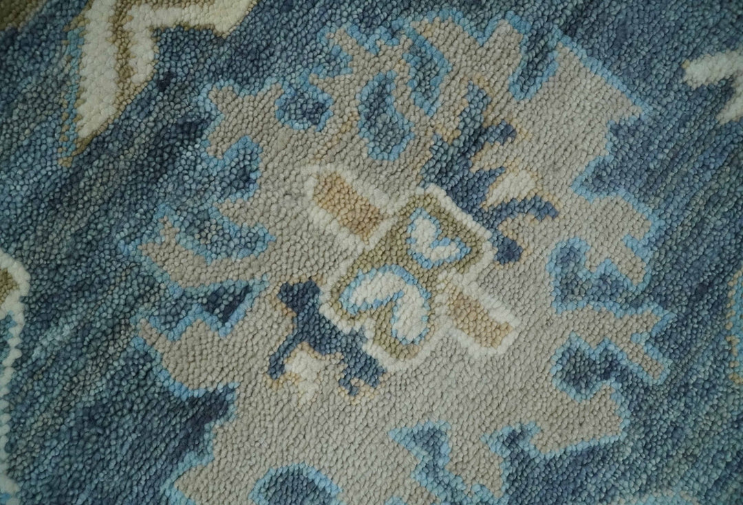 10x14 Antique Style Hand Knotted Blue, Ivory and Beige Traditional Vintage Oushak Wool Rug | TRDCP15721014 - The Rug Decor