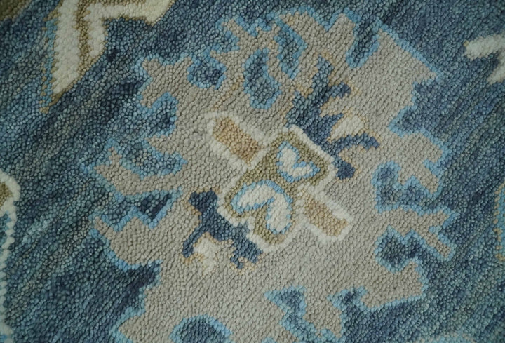 10x14 Antique Style Hand Knotted Blue, Ivory and Beige Traditional Vintage Oushak Wool Rug | TRDCP15721014 - The Rug Decor
