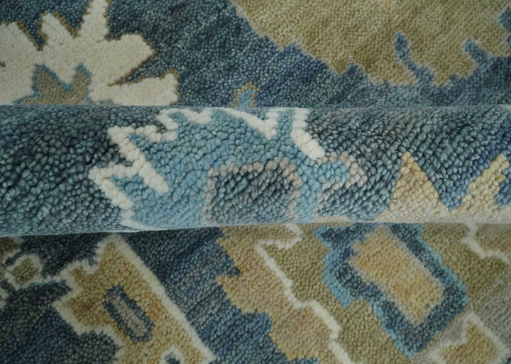 10x14 Antique Style Hand Knotted Blue, Ivory and Beige Traditional Vintage Oushak Wool Rug | TRDCP15721014 - The Rug Decor