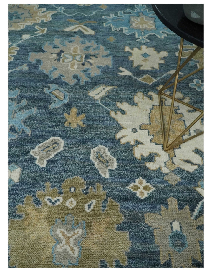 10x14 Antique Style Hand Knotted Blue, Ivory and Beige Traditional Vintage Oushak Wool Rug | TRDCP15721014 - The Rug Decor