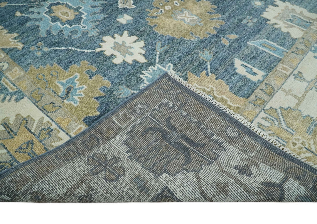 10x14 Antique Style Hand Knotted Blue, Ivory and Beige Traditional Vintage Oushak Wool Rug | TRDCP15721014 - The Rug Decor