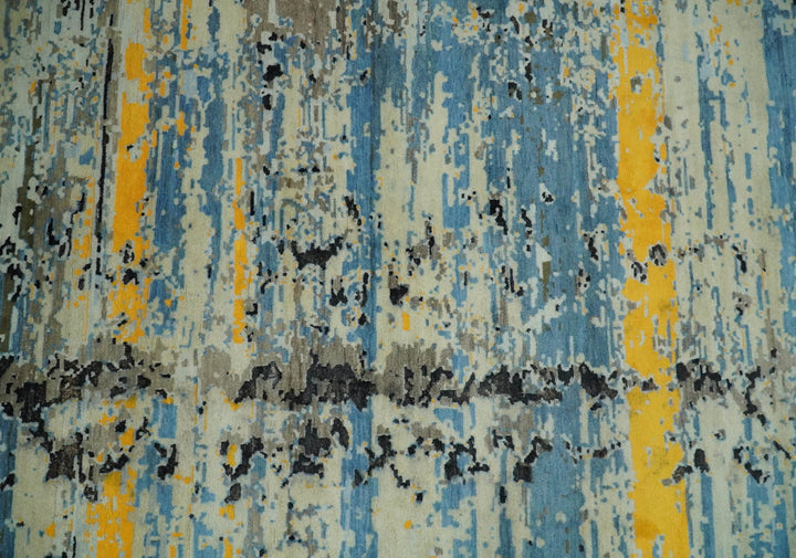 10x14 Fine Hand Knotted Blue and Black Modern Abstract Style Antique Wool and Silk Area Rug | AGR49 - The Rug Decor