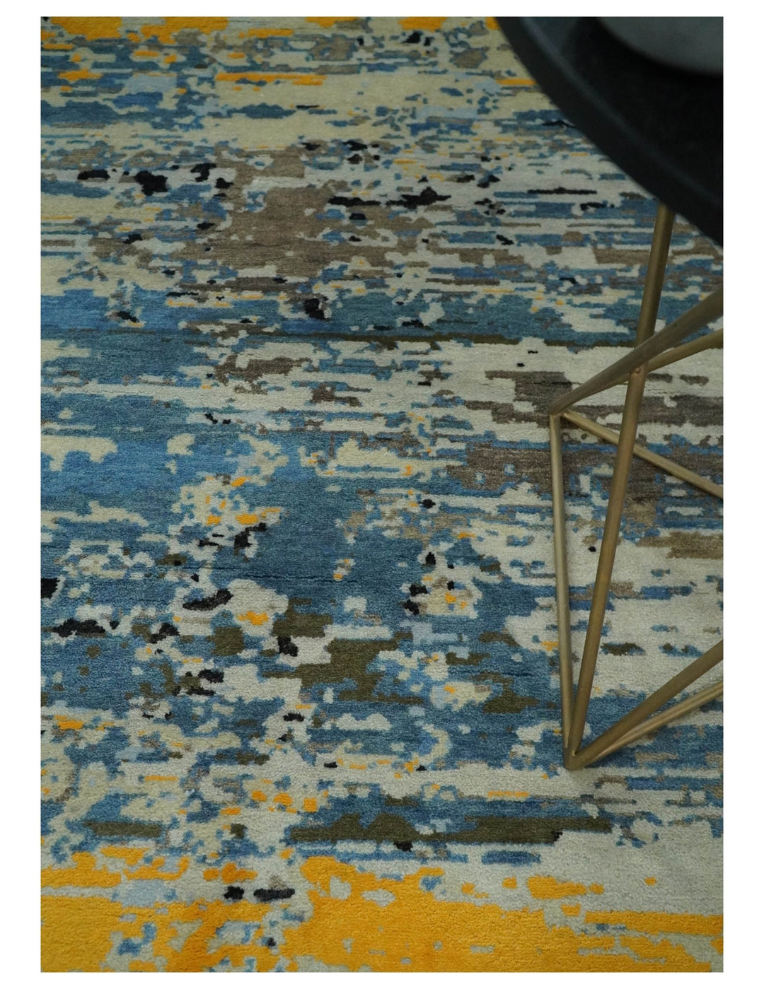 10x14 Fine Hand Knotted Blue and Black Modern Abstract Style Antique Wool and Silk Area Rug | AGR49 - The Rug Decor