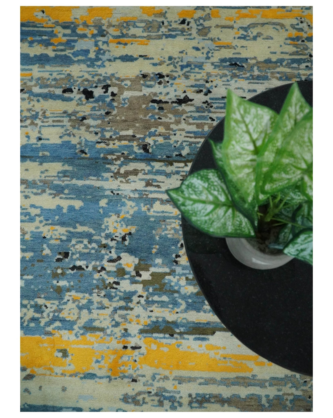 10x14 Fine Hand Knotted Blue and Black Modern Abstract Style Antique Wool and Silk Area Rug | AGR49 - The Rug Decor