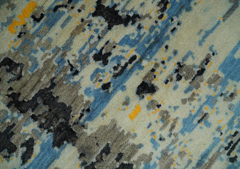 10x14 Fine Hand Knotted Blue and Black Modern Abstract Style Antique Wool and Silk Area Rug | AGR49 - The Rug Decor