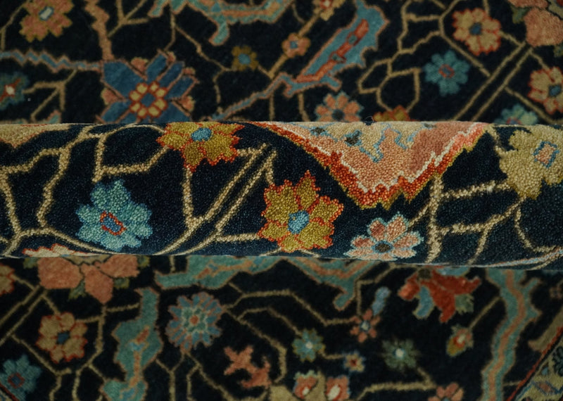 10x14 Fine Hand Knotted Blue and Rust Traditional Vintage Heriz Serapi Antique Wool Rug | TRDCP4811014 - The Rug Decor