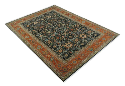 10x14 Fine Hand Knotted Blue and Rust Traditional Vintage Heriz Serapi Antique Wool Rug | TRDCP4811014 - The Rug Decor