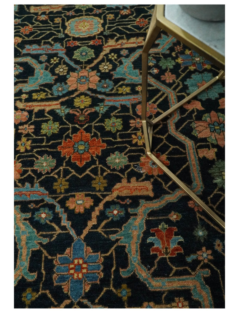 10x14 Fine Hand Knotted Blue and Rust Traditional Vintage Heriz Serapi Antique Wool Rug | TRDCP4811014 - The Rug Decor