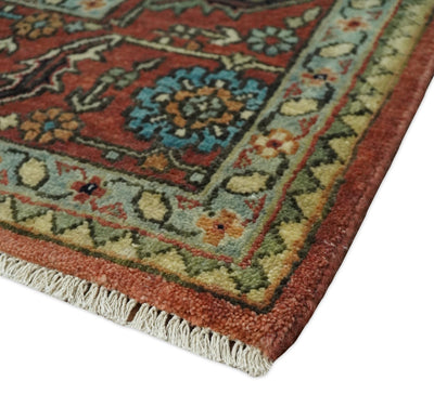 10x14 Fine Hand Knotted Navy Blue and Rust Traditional Vintage Heriz Serapi Antique Wool Rug | TRDCP4801014 - The Rug Decor