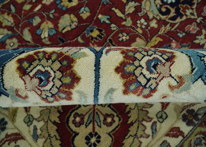 10x14 Fine Hand Knotted Rust, Ivory and Blue Traditional Vintage Heriz Serapi Antique Wool Rug | TRDCP4831014 - The Rug Decor