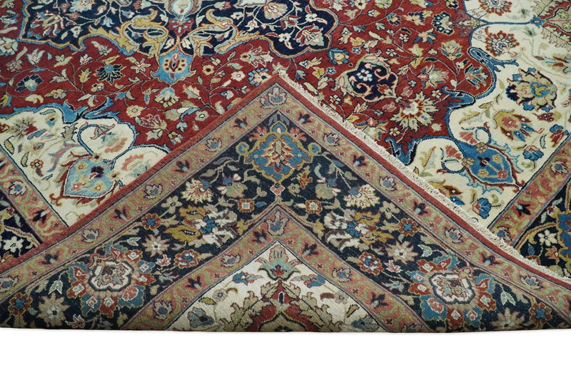 10x14 Fine Hand Knotted Rust, Ivory and Blue Traditional Vintage Heriz Serapi Antique Wool Rug | TRDCP4831014 - The Rug Decor