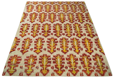 10x14 Hand Knotted Beige, Rust and Gold Modern Contemporary Southwestern Tribal Trellis Recycled Silk Area Rug | OP24 - The Rug Decor