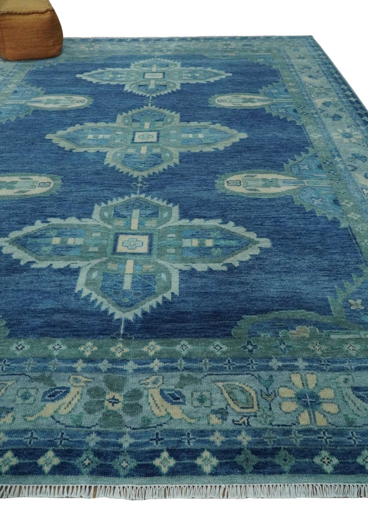 10x14 Hand Knotted Blue and Silver Traditional Antique style Wool Rug, Living Room - The Rug Decor