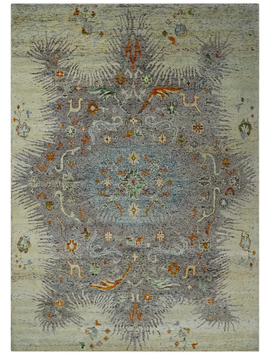 10x14 Hand Knotted Blue, Silver and Beige Antique Persian Style Contemporary Recycled Silk Area Rug | OP52 - The Rug Decor