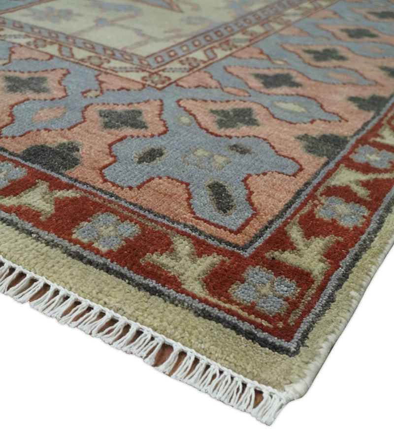 10x14 Hand Knotted Heriz Serapi Ivory, Rust, Gray and Peach Floral Area Rug | TRDCP10481014 - The Rug Decor