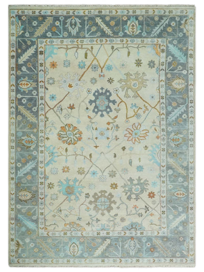 10x14 Hand Knotted Ivory and Gray Oriental Oushak Wool Area Rug | TRDCP9531014 - The Rug Decor