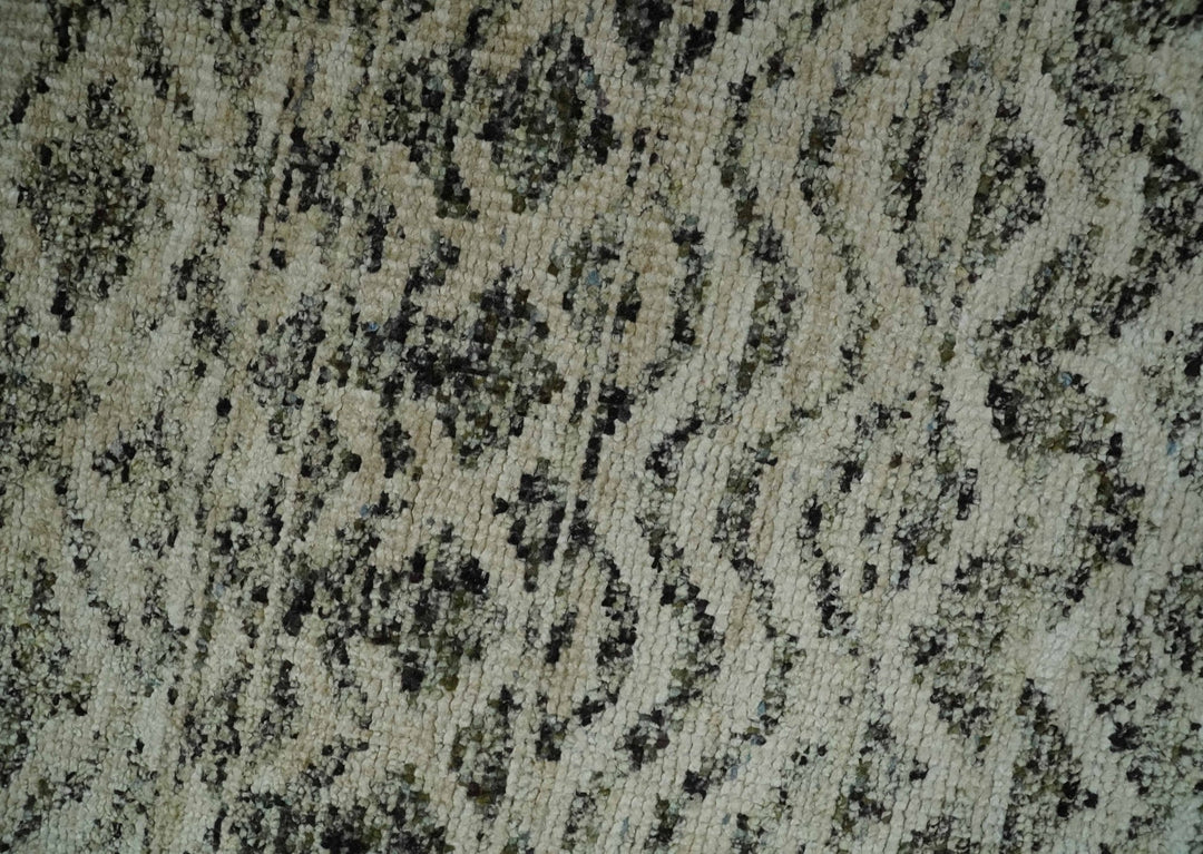10x14 Hand Knotted Ivory, Black and Olive Modern Contemporary Southwestern Tribal Trellis Recycled Silk Area Rug | OP50 - The Rug Decor