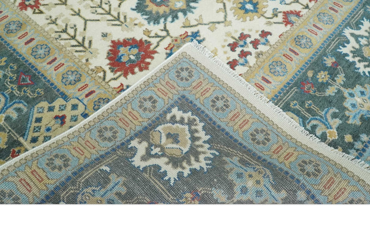 10x14 Hand Knotted Ivory, Camel and Teal Persian Oushak Wool Area Rug | TRDCP8941014 - The Rug Decor