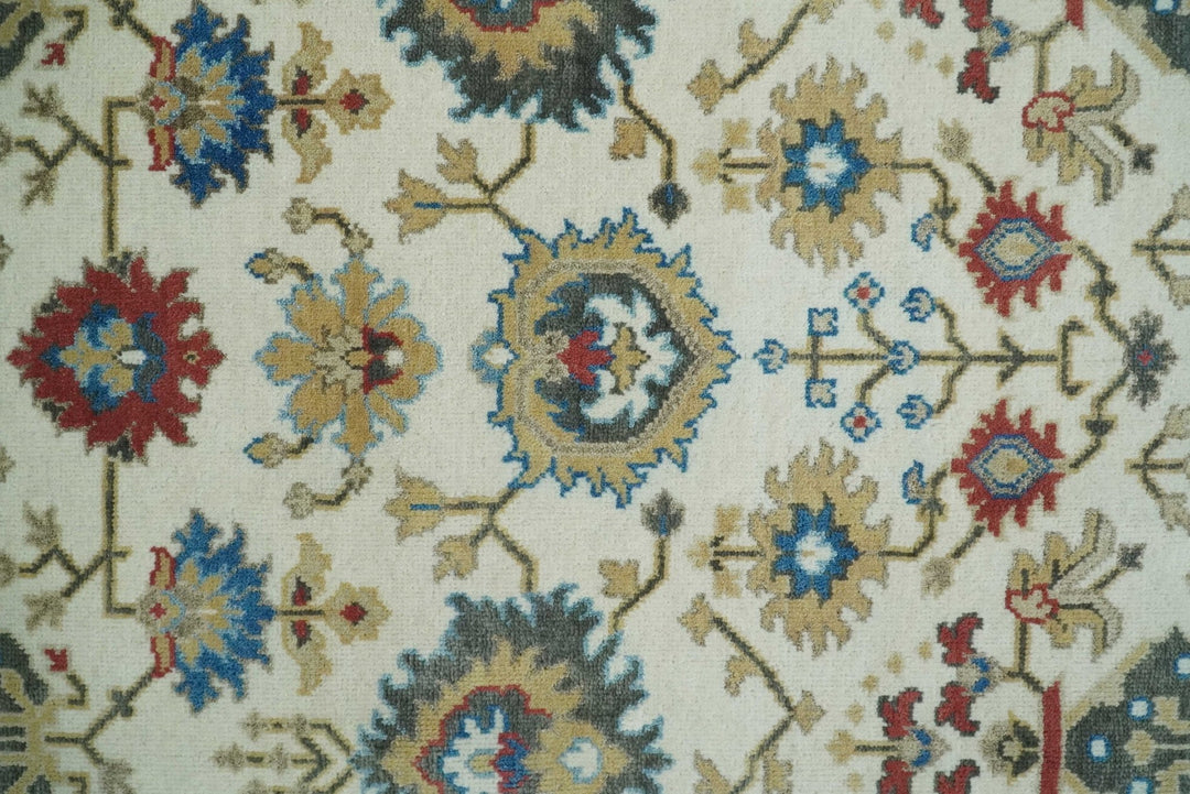 10x14 Hand Knotted Ivory, Camel and Teal Persian Oushak Wool Area Rug | TRDCP8941014 - The Rug Decor