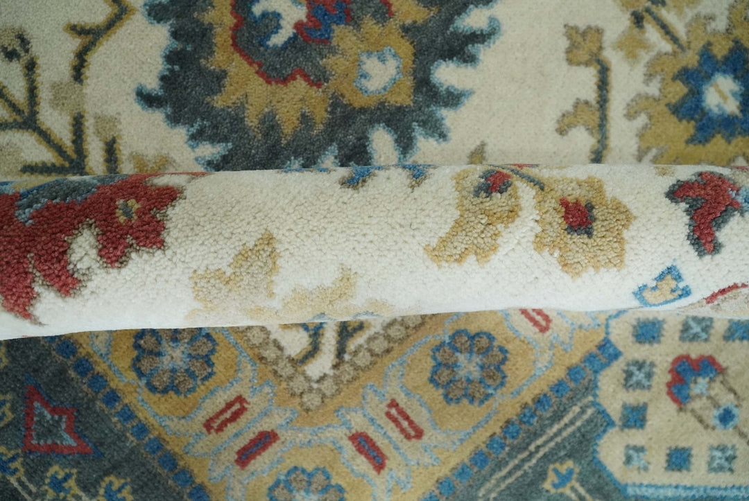 10x14 Hand Knotted Ivory, Camel and Teal Persian Oushak Wool Area Rug | TRDCP8941014 - The Rug Decor