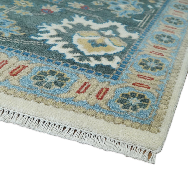 10x14 Hand Knotted Ivory, Camel and Teal Persian Oushak Wool Area Rug | TRDCP8941014 - The Rug Decor