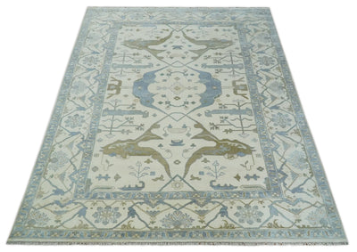 10x14 Ivory, Charcoal and Olive Hand knotted Traditional Oriental Oushak Wool Area Rug - The Rug Decor