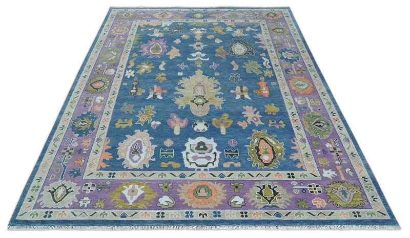 10x14 Wool Traditional Persian Blue and Purple Vibrant Colorful Hand knotted Oushak Area Rug | TRDCP10611014 - The Rug Decor