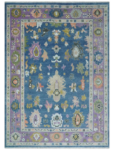 10x14 Wool Traditional Persian Blue and Purple Vibrant Colorful Hand knotted Oushak Area Rug | TRDCP10611014 - The Rug Decor