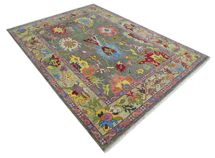 10x14 Wool Traditional Persian Gray and Olive Vibrant Colorful Hand knotted Oushak Area Rug | TRDCP10501014S - The Rug Decor