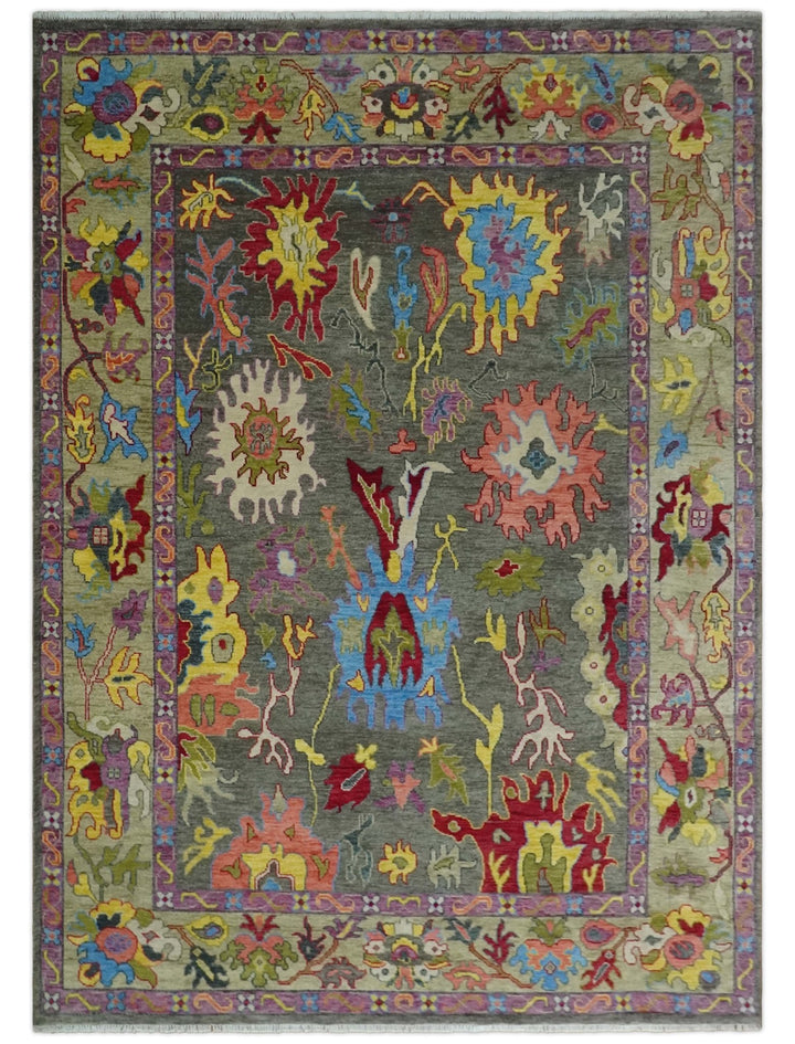 10x14 Wool Traditional Persian Gray and Olive Vibrant Colorful Hand knotted Oushak Area Rug | TRDCP10501014S - The Rug Decor