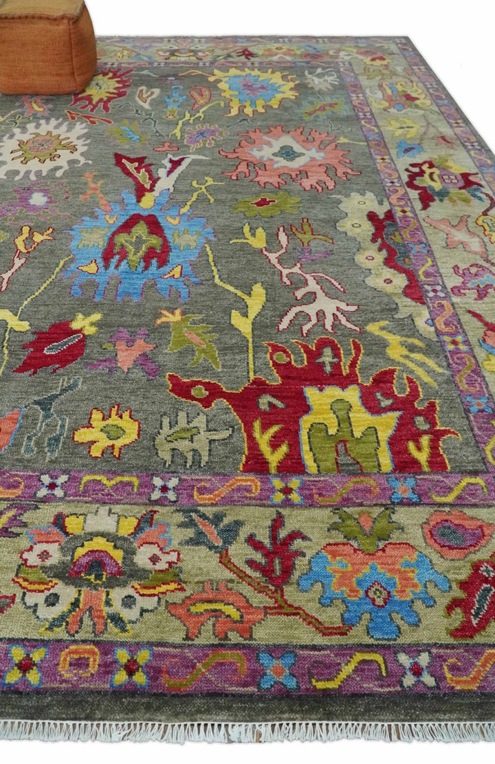 10x14 Wool Traditional Persian Gray and Olive Vibrant Colorful Hand knotted Oushak Area Rug | TRDCP10501014S - The Rug Decor