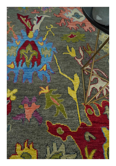 10x14 Wool Traditional Persian Gray and Olive Vibrant Colorful Hand knotted Oushak Area Rug | TRDCP10501014S - The Rug Decor