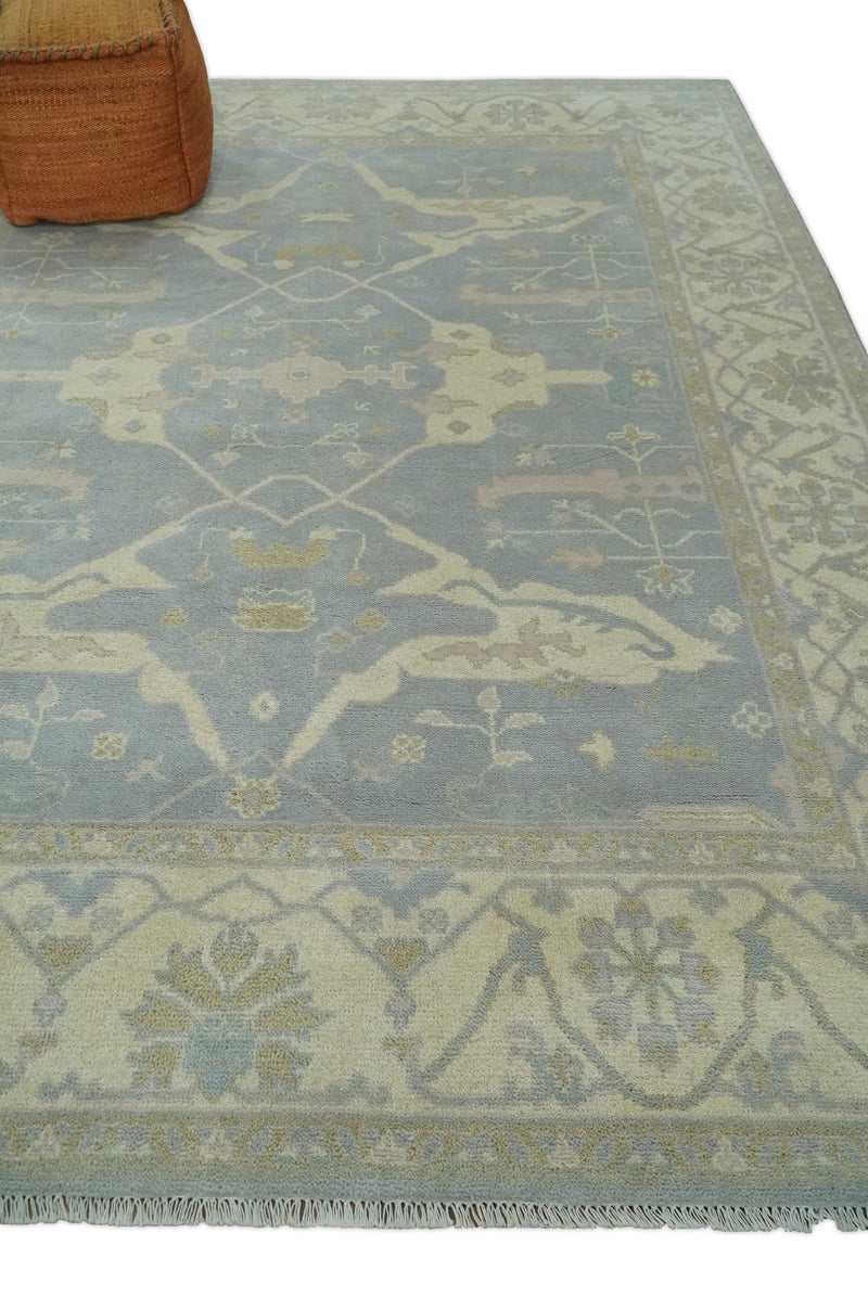 Hand Knotted 8x10 Oriental Oushak Silver and Beige Wool Area Rug | TRDCP1116810