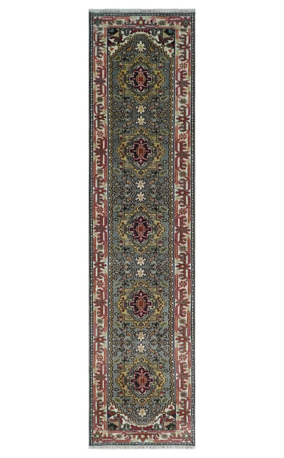 12 feet runner Mustard, Charcoal and Ivory Hand knotted Traditional wool Area Rug - The Rug Decor