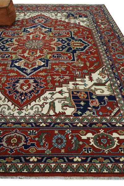 12x15 Hand Knotted Red and Ivory Traditional Heriz Serapi Antique Wool Rug | TRDCP4251215 - The Rug Decor