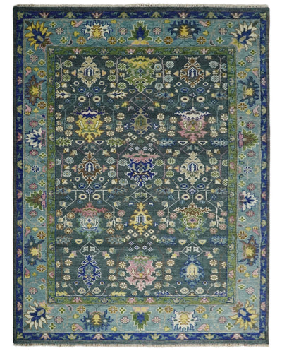 Antique Hand Knotted Green Moss and Blue Traditional Turkish Vintage Oushak Custom Made Wool Area Rug