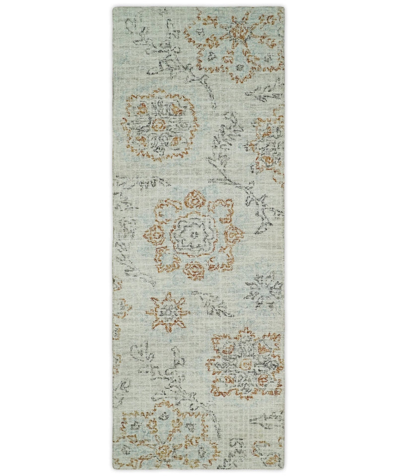 2.4x7 Runner Hand Tufted Beige and Rust Modern Floral Wool Area Rug | TRDMA10 - The Rug Decor