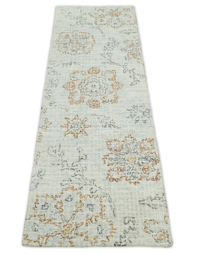 2.4x7 Runner Hand Tufted Beige and Rust Modern Floral Wool Area Rug | TRDMA10 - The Rug Decor