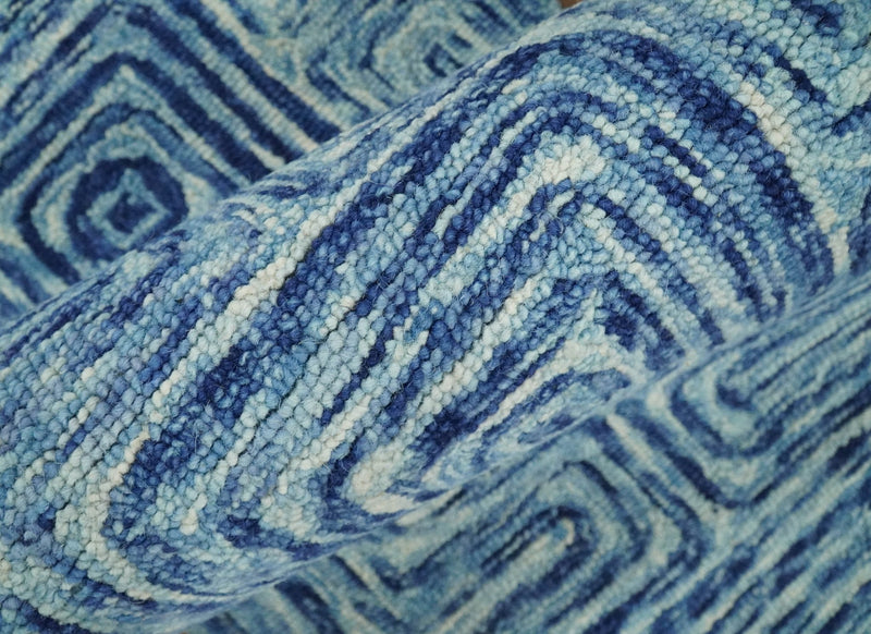2.4x7 Runner Hand Tufted Blue and White Modern Geometric Wool Area Rug | TRDMA8 - The Rug Decor