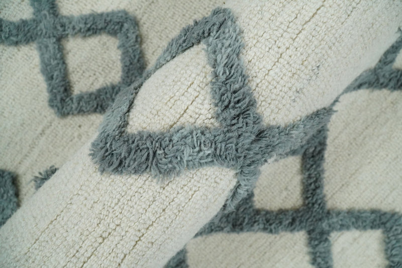 2.4x8 Runner Hand Tufted Blue and White Modern Geometric Trellis Wool Area Rug | TRDMA11 - The Rug Decor
