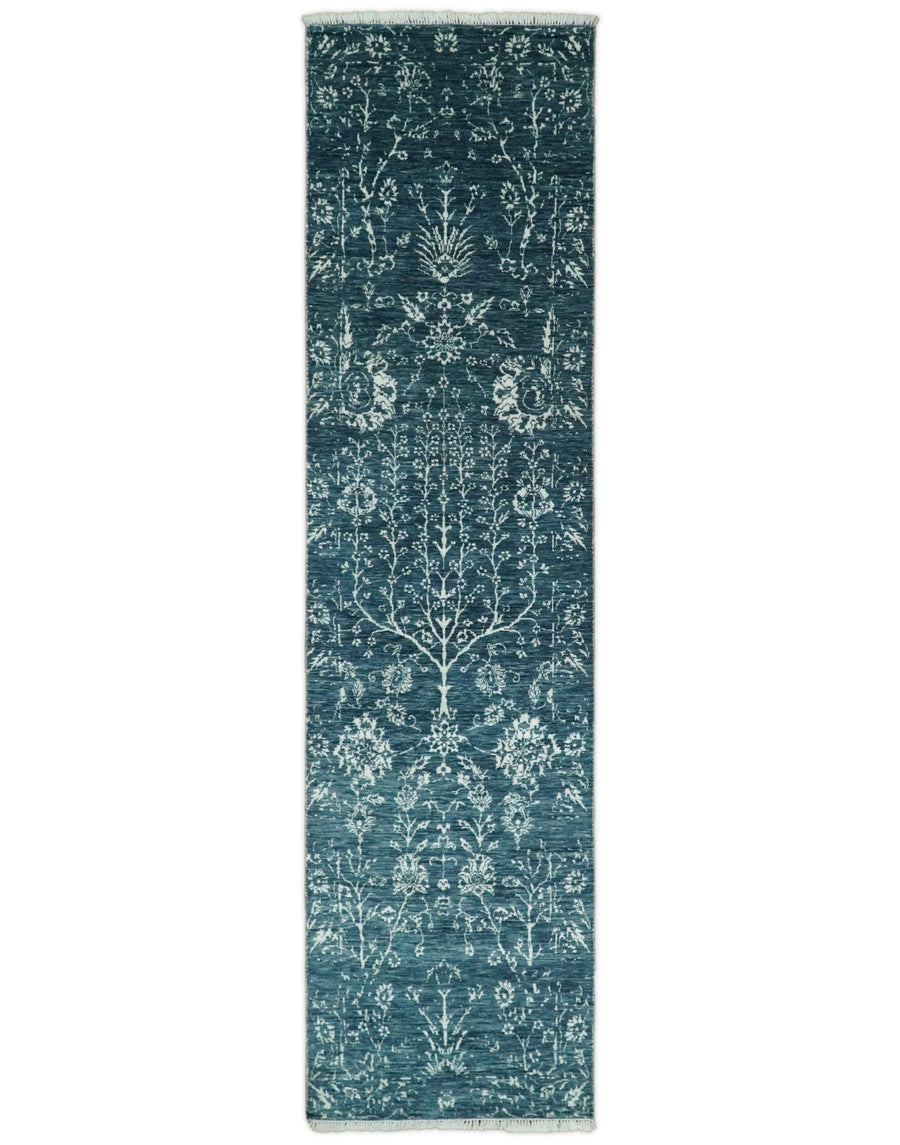 2.6x10 Fine Hand Knotted White and Blue Traditional Vintage Persian Style Antique Wool Rug | AGR23 - The Rug Decor