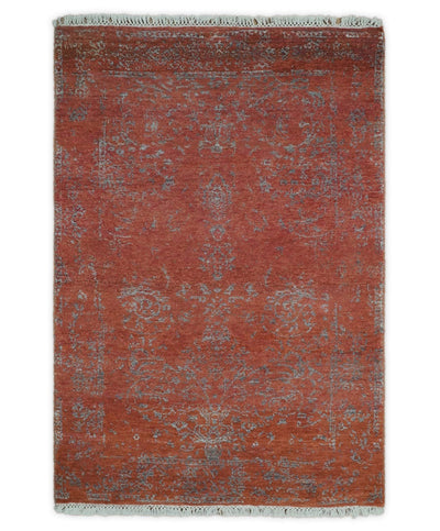 2.6x4 Fine Hand Knotted Gray and Rust Traditional Vintage Persian Style Antique Wool Rug | AGR28 - The Rug Decor