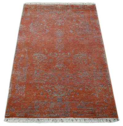 2.6x4 Fine Hand Knotted Gray and Rust Traditional Vintage Persian Style Antique Wool Rug | AGR28 - The Rug Decor