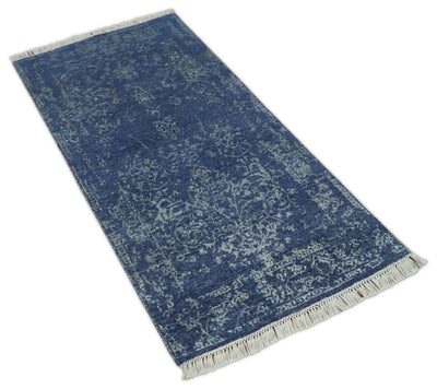 2.6x5 Fine Hand Knotted Blue and Silver Traditional Vintage Persian Style Antique Wool Rug | AGR24 - The Rug Decor