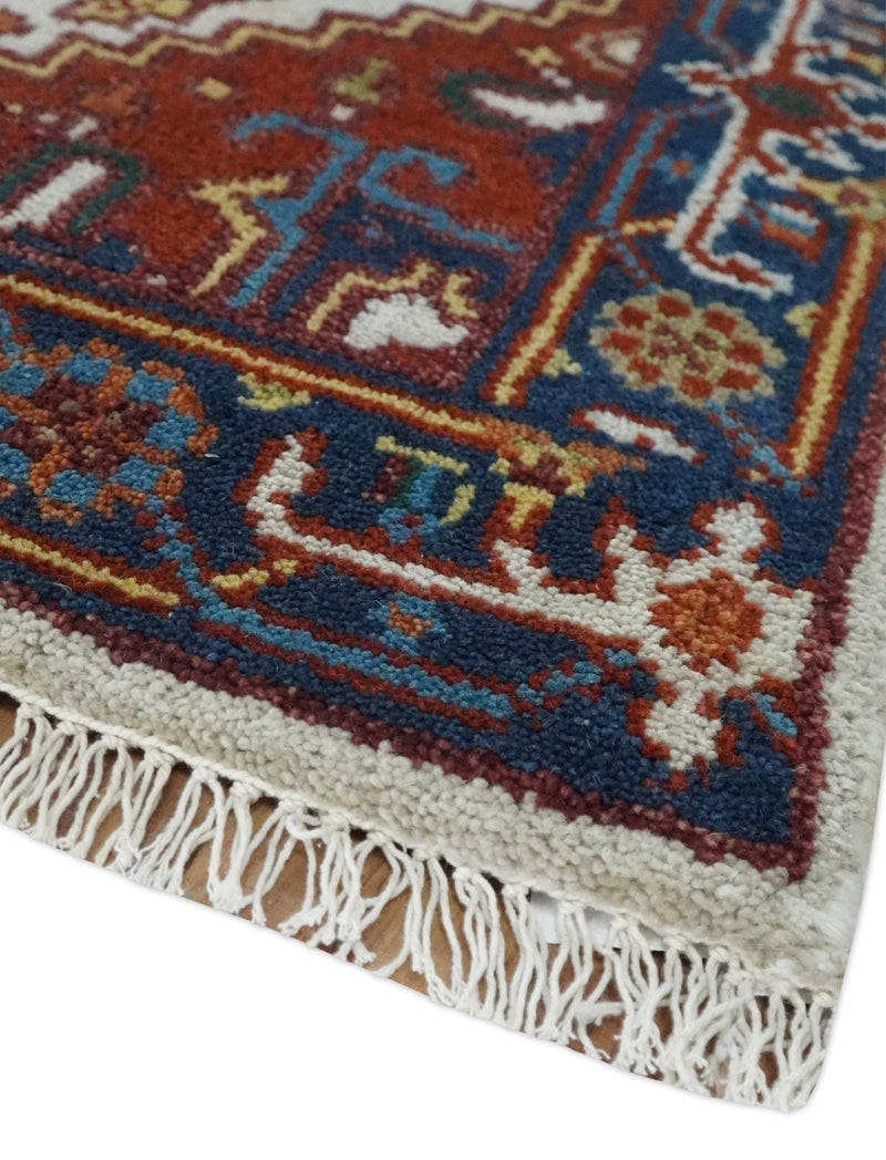 2.6x6 Hand knotted Gold, Ivory, Brown and Blue Traditional wool Area Rug - The Rug Decor